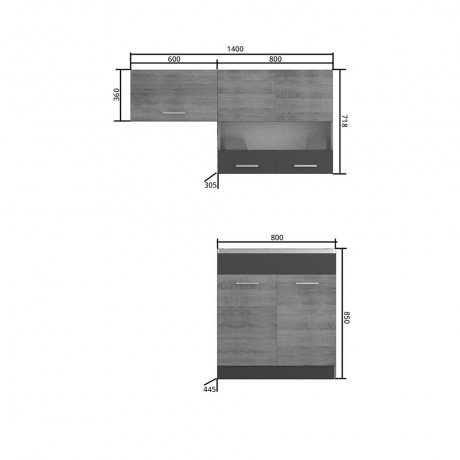 Κουζίνα Alina Σετ 2.2 (δυνατ. επέκτασης) Σονόμα-Μόκκα Σετ 3 κουτιών (2, 2 τρέχ.μέτρα)