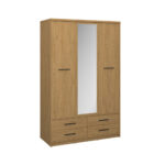 Ντουλάπα Τρίφυλλη με καθρέφτη Pavi Βελανιδιά 124.6x55.1x197.2cm