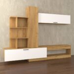 Σύνθεση Τηλεόρασης OMELA 260x42x193εκ Χρυσός Δρύς Με Λευκό - Image 2