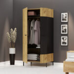 Δίφυλλη Ντουλάπα Santes Χρυσό Δρυς-Γραφίτης 90x60x197.5cm - Image 2