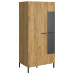 Δίφυλλη Ντουλάπα Santes Χρυσό Δρυς-Γραφίτης 90x60x197.5cm - Image 3