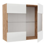 Επιτοίχιο ντουλάπι με τζάμι κουζίνας Soft Λευκό με βελανιδιά Διαστάσεις 80x30,5x72,8εκ - Image 2