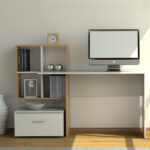 Γραφείο HO1S Λευκό με Φυσικό 149x50x105εκ - Image 2