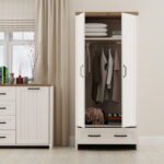 Ντουλάπα Δίφυλλη VERNE Λευκό-Φυσικός Δρυς88.8x53.1x191.6cm - Image 3