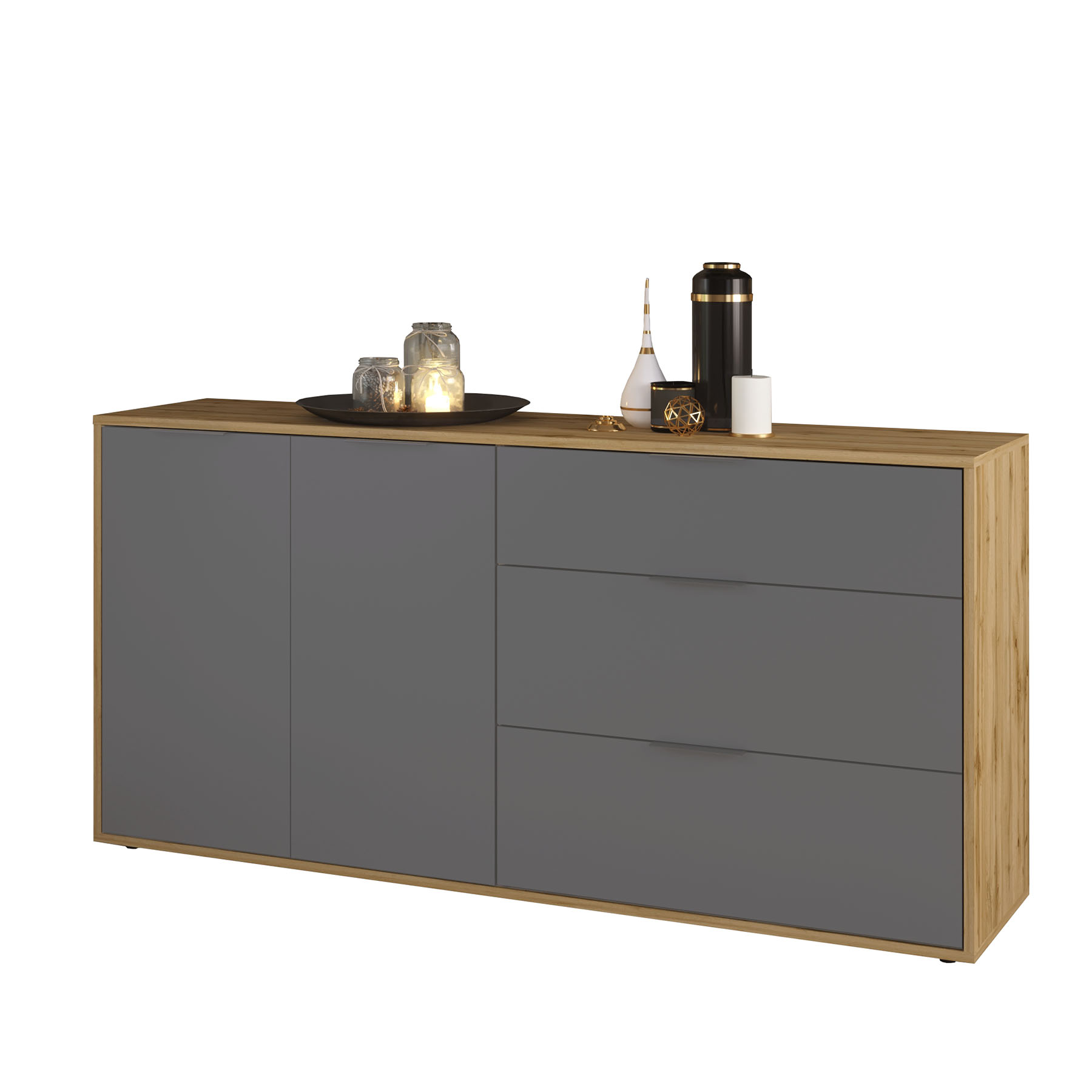 2346 Μπουφές NITRO Γκρί Γραφίτη με Βελανιδιά 160x40x80εκ - Image 1