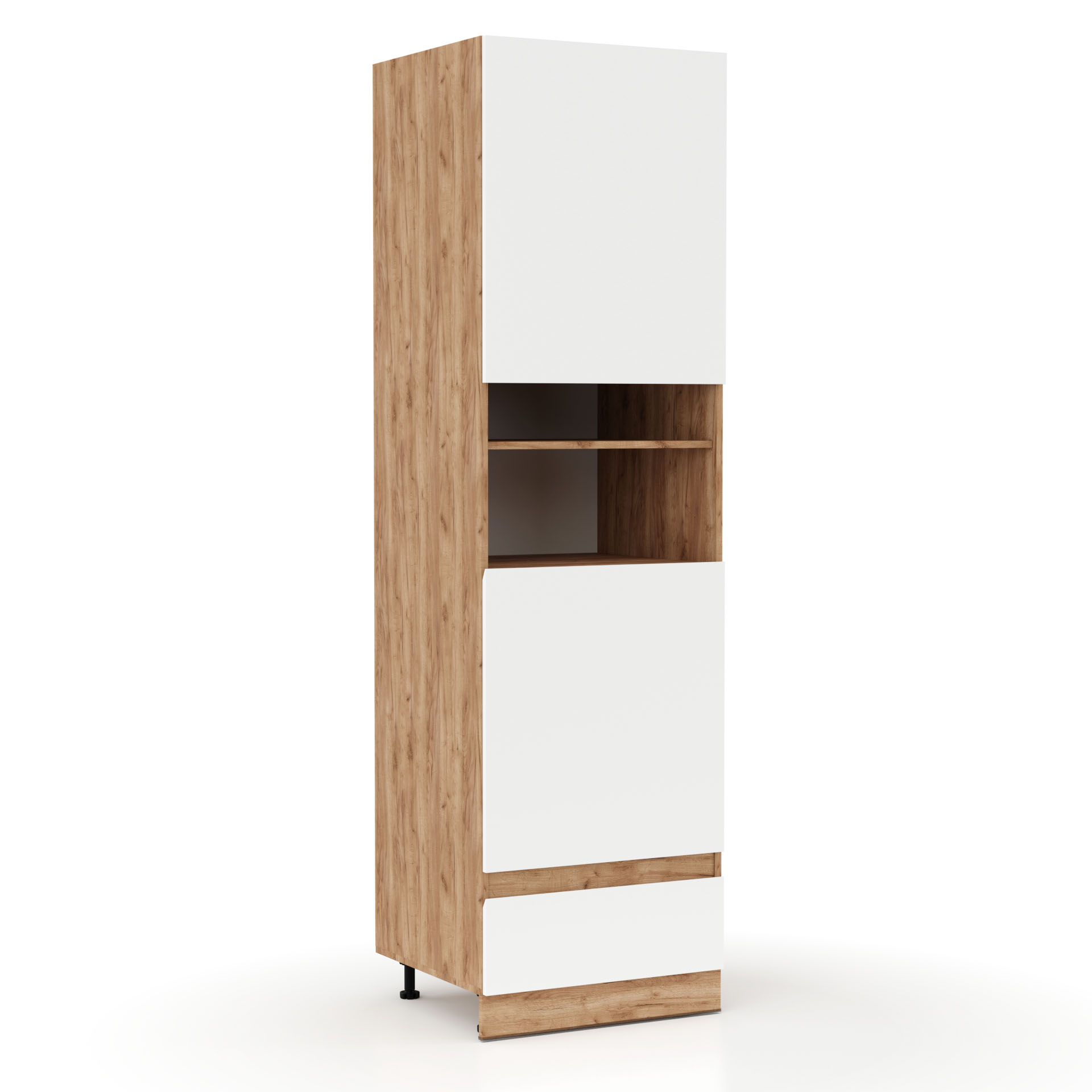 2378 Επιδαπέδια στήλη κουζίνας Soft Λευκό με βελανιδιά Διαστάσεις 60x56x213,4εκ - Image 1