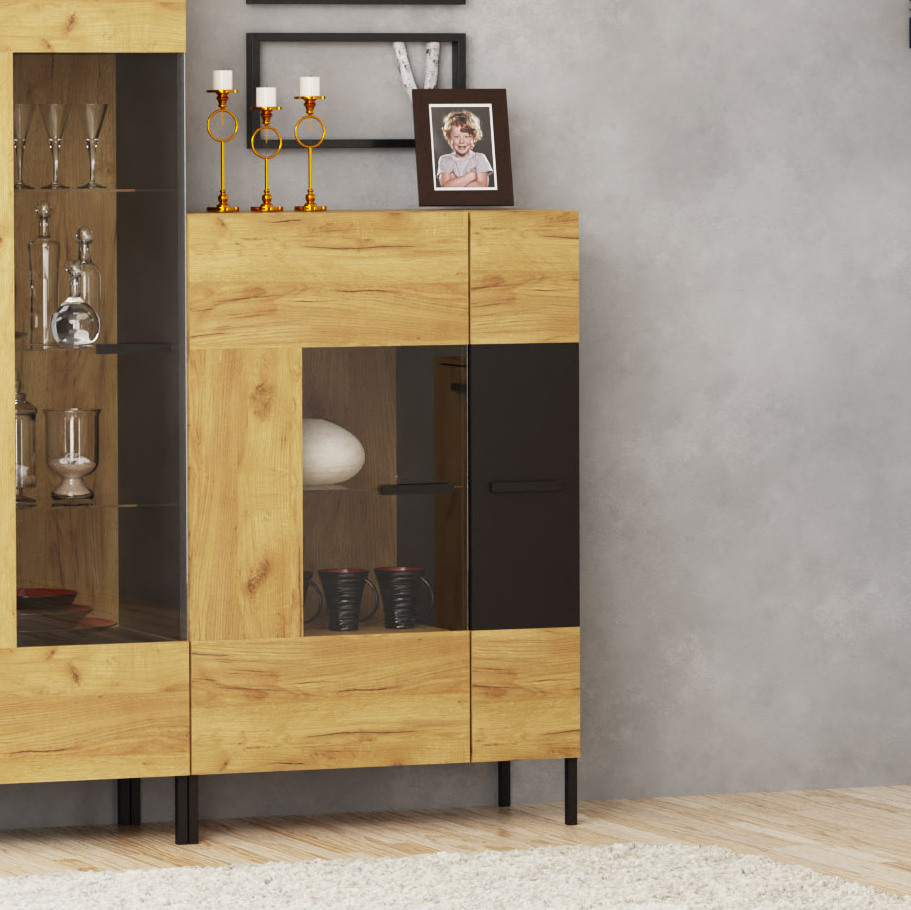 2953 Βιτρίνα Santes Χρυσό Δρυς-Γραφίτης 90x42x134.50cm - Image 1