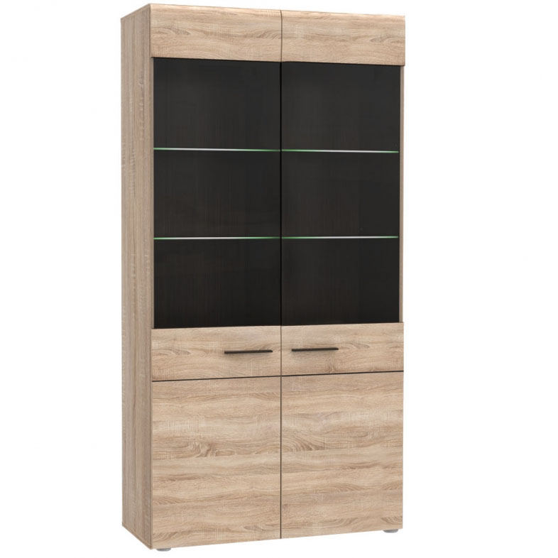 2997 Βιτρίνα Δίφυλλη Solo 100x41x197cm Sonoma με Wenge και MDF Καμπυλωτό τελείωμα στις πόρτες - Image 1