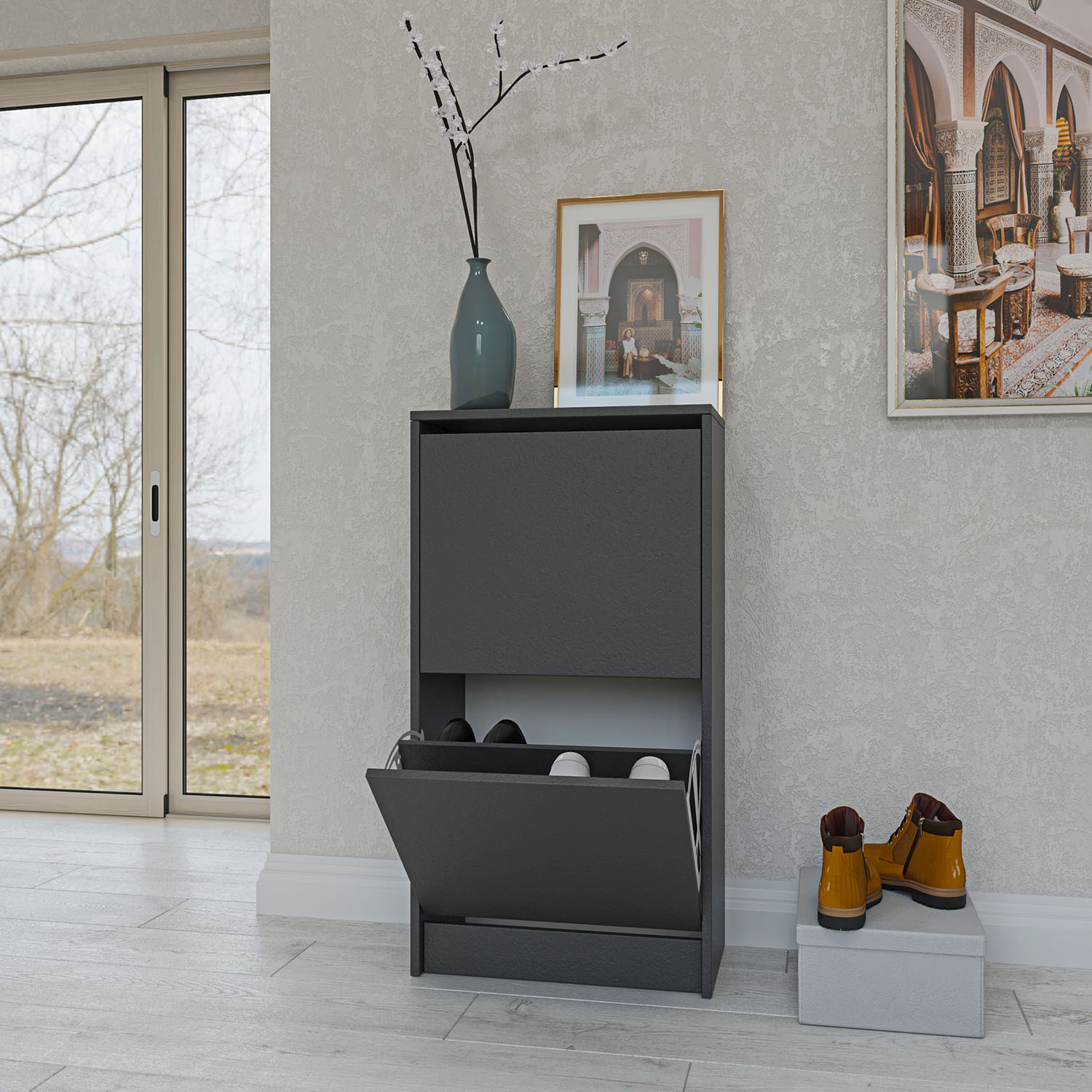 9431 Παπουτσοθήκη Rolf Γραφίτης 50x28x94cm - Image 1