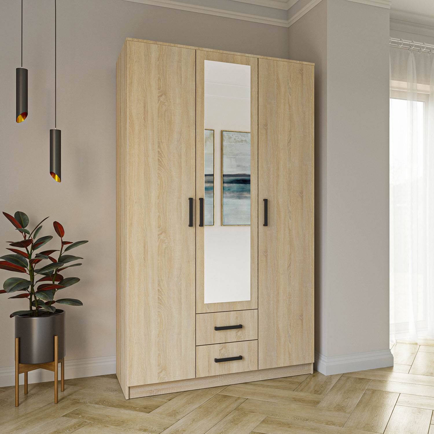 9625 Ντουλάπα Τρίφυλλη Simple 3D2D Σονόμα 120x52x205cm - Image 1