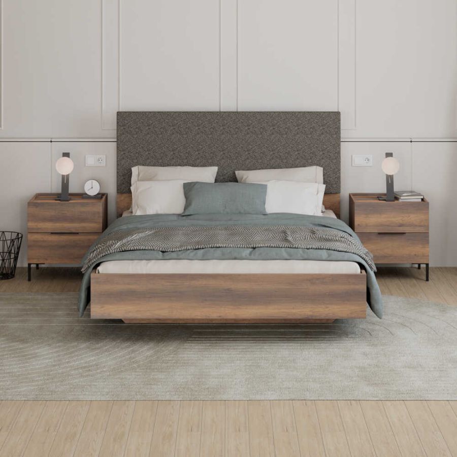 AD_KRY-1716-OO-3_R Σετ Κρεβατοκάμαρας Oryana Καρυδιά με υφασμάτινο κεφαλάρι για στρώμα 160x200cm - Image 1