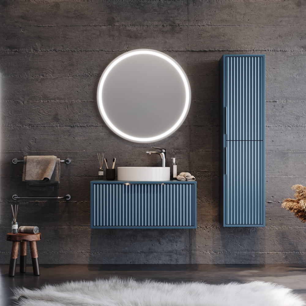 HOLE-85 Σετ Έπιπλο Μπάνιου HOLE Μπλε MDF 18mm Λάκα 85 9SHOL085BLS Πάγκο 83x50x37cm - Image 1