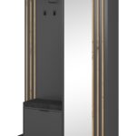 Έπιπλο εισόδου NELLY Γραφίτης με μαξιλάρι και καθρέπτη 131x192x40cm