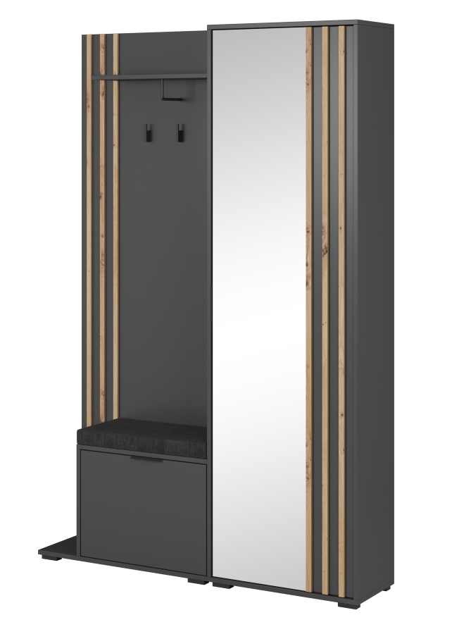 NELLY_GR_MEE Έπιπλο εισόδου NELLY Γραφίτης με μαξιλάρι και καθρέπτη 131x192x40cm - Image 1