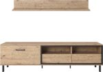 Έπιπλο τηλεόρασης Nest  με ράφι. Χρώμα Φυσικό Artisan+Black pearl 165x49x40cm