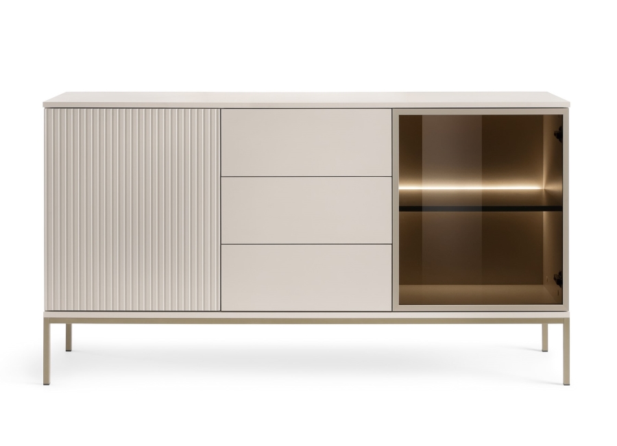 Sento_3d3s_Kazmir Μπουφές με βιτρίνα και συρτάρια Sento Λευκό Kazmir 154x83x39 cm - Image 1