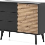 Μπουφές Willow με συρτάρια ανθρακί + φυσικό Αρτιζάν 104x83x40cm