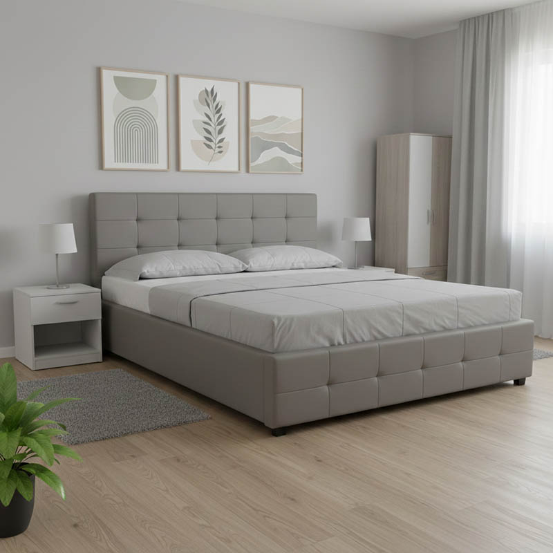 006-000045-1 Κρεβάτι Roi pakoworld με αποθηκευτικό χώρο pu γκρι ματ 160x200εκ - Image 1