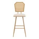 Σκαμπό μπαρ Camilla I pakoworld φυσικό pe rattan με μπεζ ύφασμα και μέταλλο σε φυσική απόχρωση 47.5x58x117εκ - Image 3