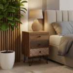 Κομοδίνο Boho pakoworld με 3 συρτάρια καρυδί με μεταλλικά πόδια 40x40x59εκ