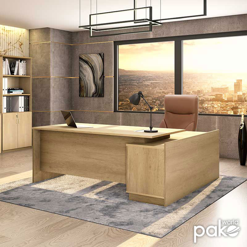 069-000027-1 Γραφείο εργασίας επαγγελματικό Amazon pakoworld αριστερή γωνία χρώμα sonoma 180x160x76εκ - Image 1