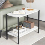 Βοηθητικό τραπέζι Mara MDF λευκό μαρμάρου-μαύρο 80x40x55cm - Image 2