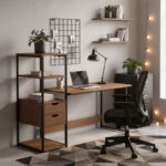 Γραφείο Zayn ΙΙ pakoworld με ραφιέρα-MDF καρυδί-μαύρο 107x40x110εκ