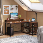 Γραφείο γωνιακό αναστρέψιμο Tebul pakoworld MDF-metal σε καρυδί απόχρωση 130x60x88εκ