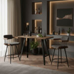 Tραπέζι μπαρ Fortitude pakoworld MDF καρυδί - πόδι μαύρο 140x70x103.5εκ