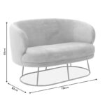 Καναπές 2θέσιος Rony pakoworld βελούδο γκρι-χρυσό 132x82x83εκ - Image 5