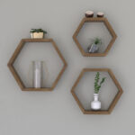 Ραφιέρα τοίχου Valis pakoworld τριών τεμαχίων χρώμα καρυδί 37x9x32εκ - Image 2