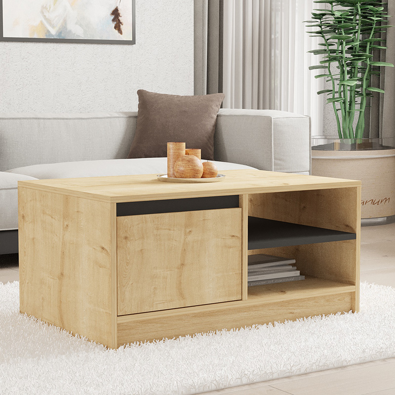 120-000512-1 Τραπέζι σαλονιού Narli pakoworld σε oak απόχρωση 90x60x45εκ - Image 1