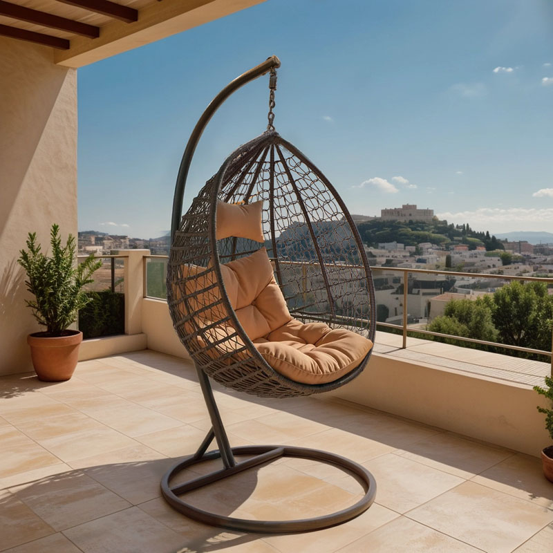 135-000023-1 Κούνια Zafer pakoworld κρεμαστή μέταλλο-pp καφέ σφ.-μαξιλάρι μπεζ 106x103x200εκ - Image 1