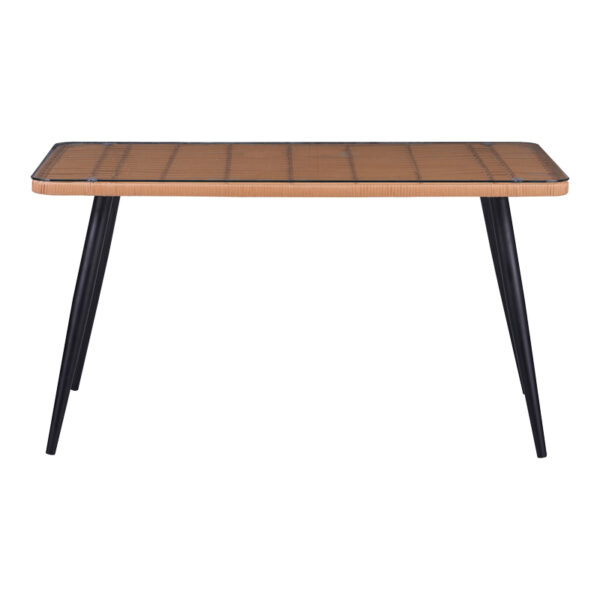 Τραπέζι Naoki pakoworld γυάλινο- pe rattan σε φυσική απόχρωση με μαυρα πόδια 140x80x78εκ