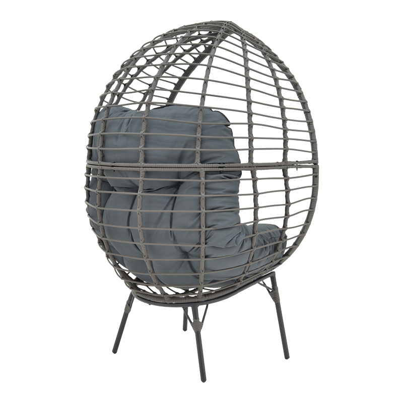 152-000020-1 Πολυθρόνα Nestie pakoworld wicker rattan γκρι-μεταλλικό γκρι πόδι-γκρι μαξιλάρι 102x80x155εκ - Image 1