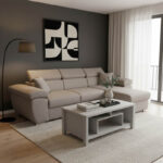 Γωνιακός καναπές-κρεβάτι αναστρέψιμος Comy pakoworld μπεζ-καφέ 286x160x75-90εκ