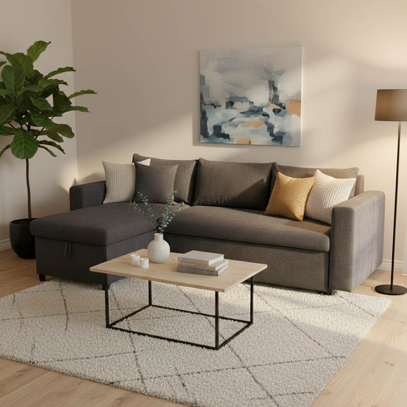 166-000010-1 Γωνιακός καναπές-κρεβάτι αναστρέψιμος Lilian pakoworld ανθρακί 225x148x81εκ - Image 1