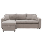 Γωνιακός καναπές-κρεβάτι αναστρέψιμος Lilian pakoworld ύφασμα μπεζ 225x148x81εκ - Image 4