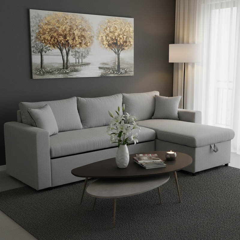 166-000020-1 Γωνιακός καναπές-κρεβάτι αναστρέψιμος Lilian pakoworld ύφασμα γκρι 225x148x81εκ - Image 1