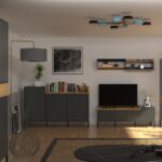 Έπιπλο Τηλεόρασης Beril Ανθρακί-Χρυσό Δρυς 138.6x42x49.8cm - Image 3