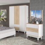 Ντουλάπα Awell pakoworld τρίφυλλη sonoma-λευκό 153.5x54.5x216εκ