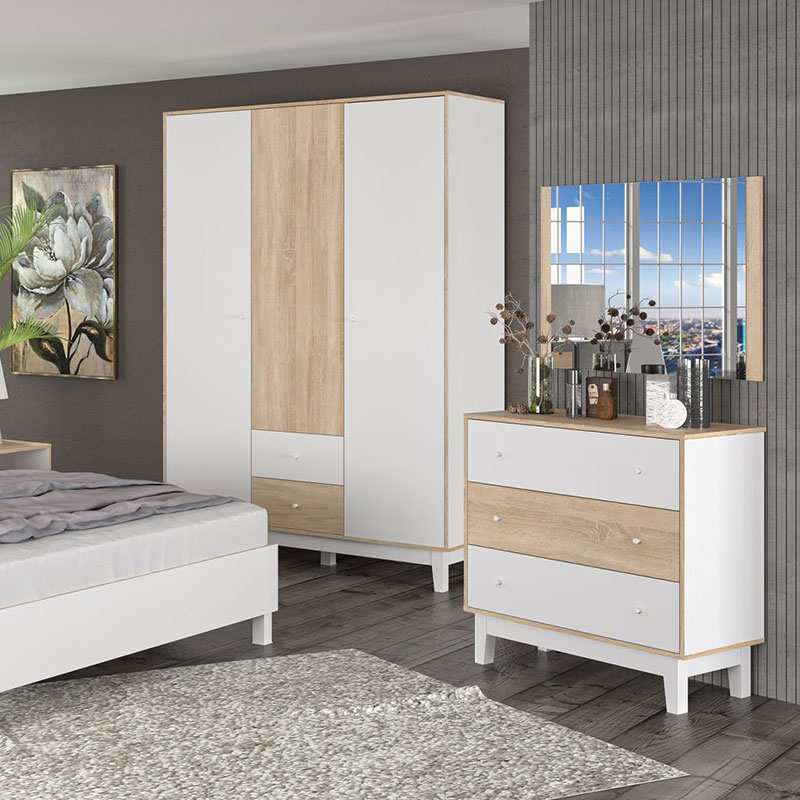 173-000007-1 Ντουλάπα Awell pakoworld τρίφυλλη sonoma-λευκό 153.5x54.5x216εκ - Image 1