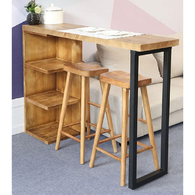 197-000067-1 Τραπέζι μπαρ Collins pakoworld φυσικό ξύλο πεύκου 35mm φυσικό-μαύρο 139x29x90εκ - Image 1