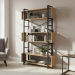 Βιβλιοθήκη Fifer pakoworld σε oak-μαύρη απόχρωση 120x28x185εκ