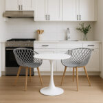 Τραπεζαρία Elijah-Ezra pakoworld σετ 3τεμ pp-pu σε γκρι-λευκή απόχρωση με φυσικό πόδι Φ60x74εκ