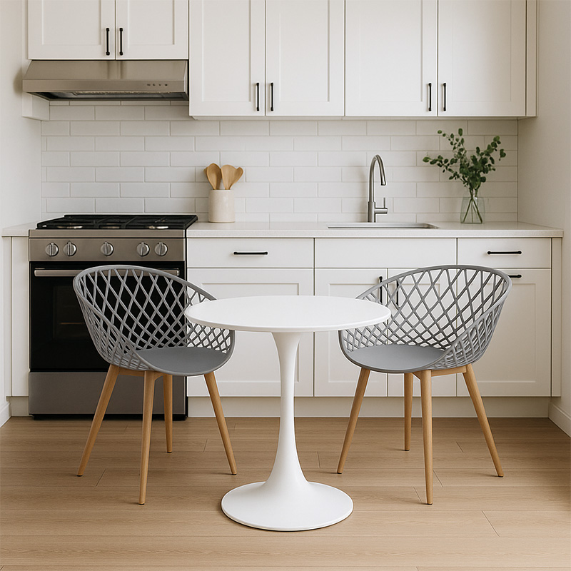 200-001146-1 Τραπεζαρία Elijah-Ezra pakoworld σετ 3τεμ pp-pu σε γκρι-λευκή απόχρωση με φυσικό πόδι Φ60x74εκ - Image 1