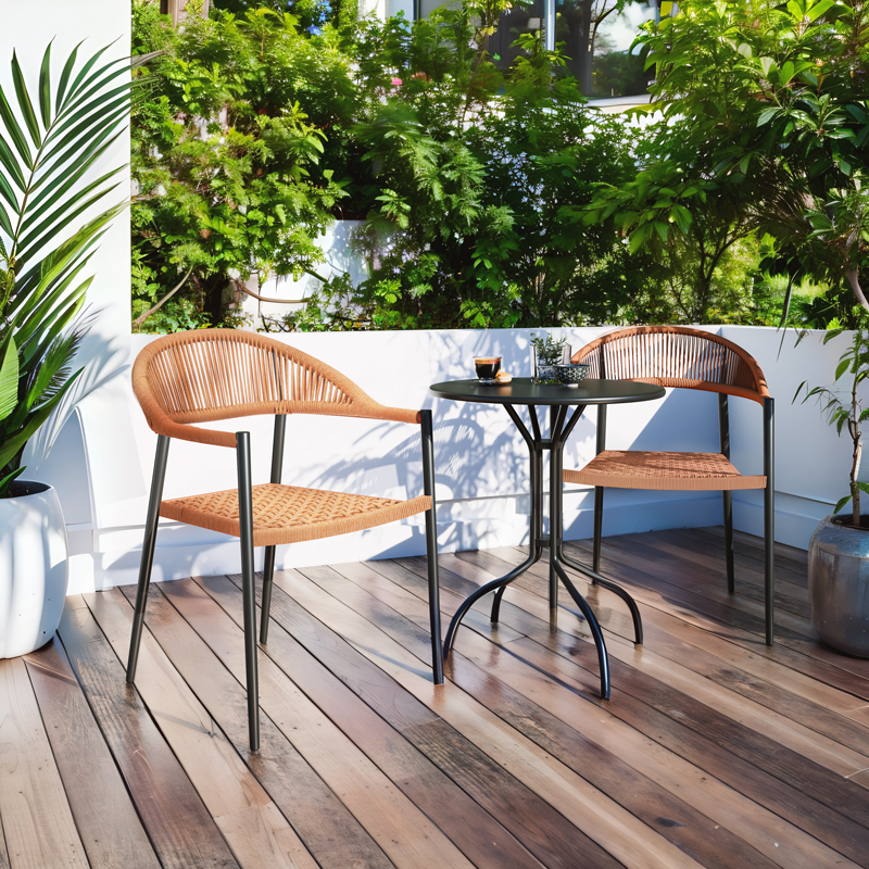 216-000013-1 Πολυθρόνα Freiburg pakoworld αλουμίνιο μαύρο-σχοινί φυσικό-κεραμιδί - Image 1