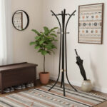 Καλόγερος ρούχων Bamile pakoworld μαύρο μέταλλο και rubberwood σε φυσική απόχρωση 51x63x175εκ