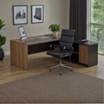 Γραφείο επαγγελματικό με δεξιά γωνία Oscar pakoworld μελαμίνη σε καρυδί-ανθρακί απόχρωση 240x180x76εκ