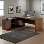 Γραφείο επαγγελματικό με αριστερή γωνία Oscar pakoworld μελαμίνη σε καρυδί-ανθρακί απόχρωση 240x180x76εκ